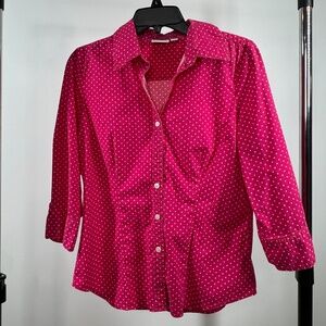 Kim Rogers Hot Pink Polka Dot Button-Up Blouse – Size 12